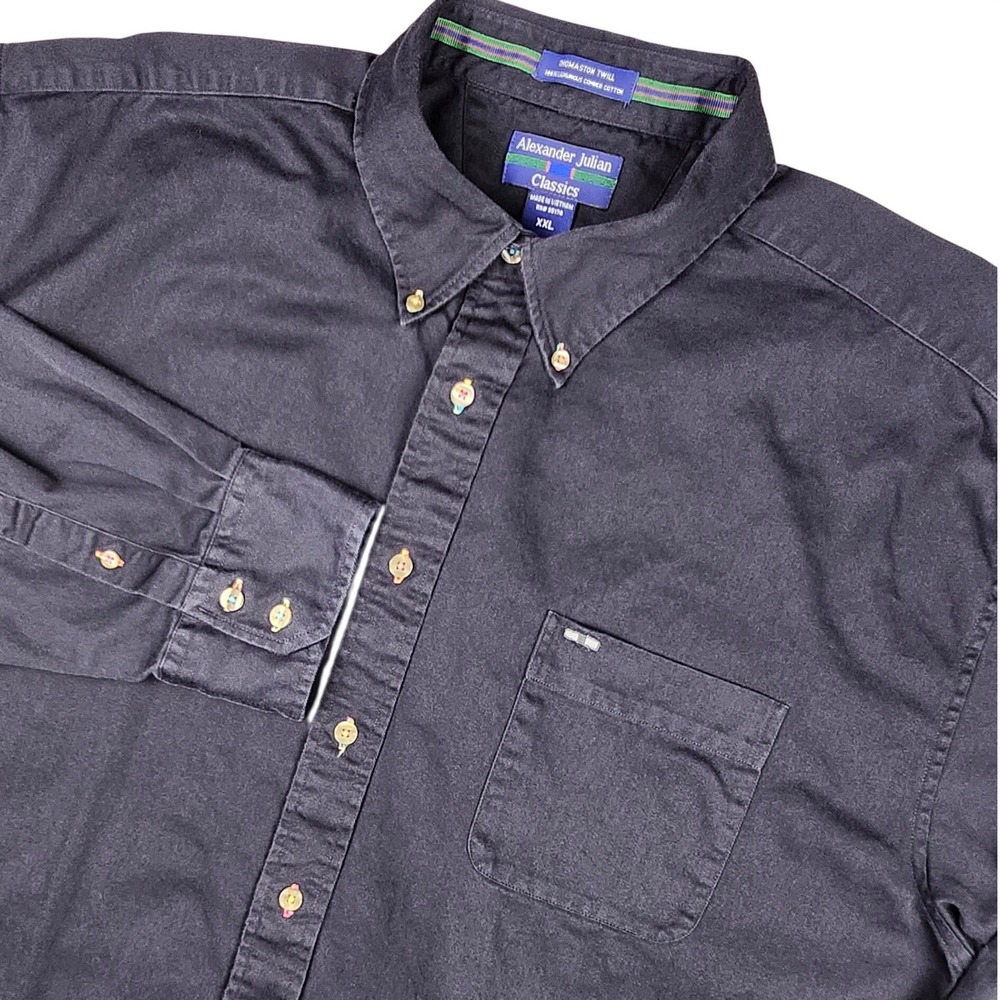 Alexander Julian Button Down Shirt Mens XXL Black Thomaston Twill Long Sleeve